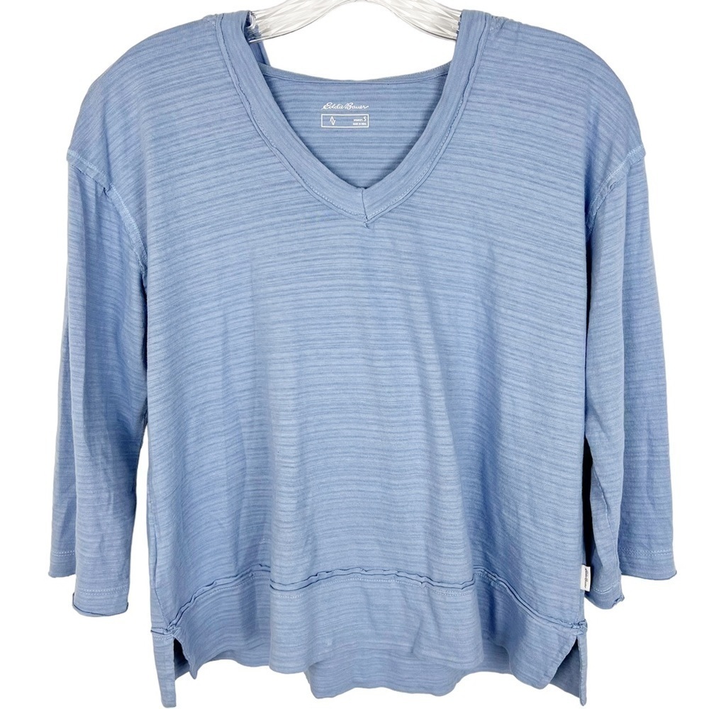 Eddie Bauer women’s long sleeve shirt size S v-neck hooded blue